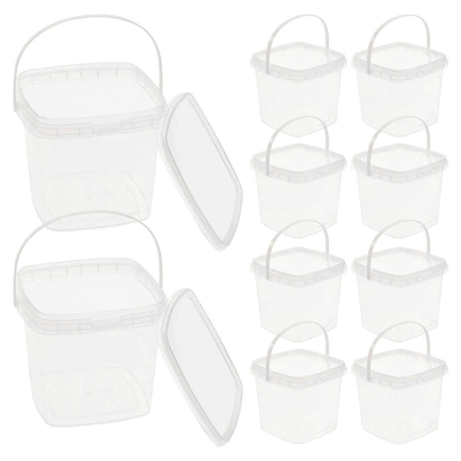 10pcs Square Clear Small Bucket with Lid Ice Cream Bucket Milk Tea Popcorn Bucket 500ml