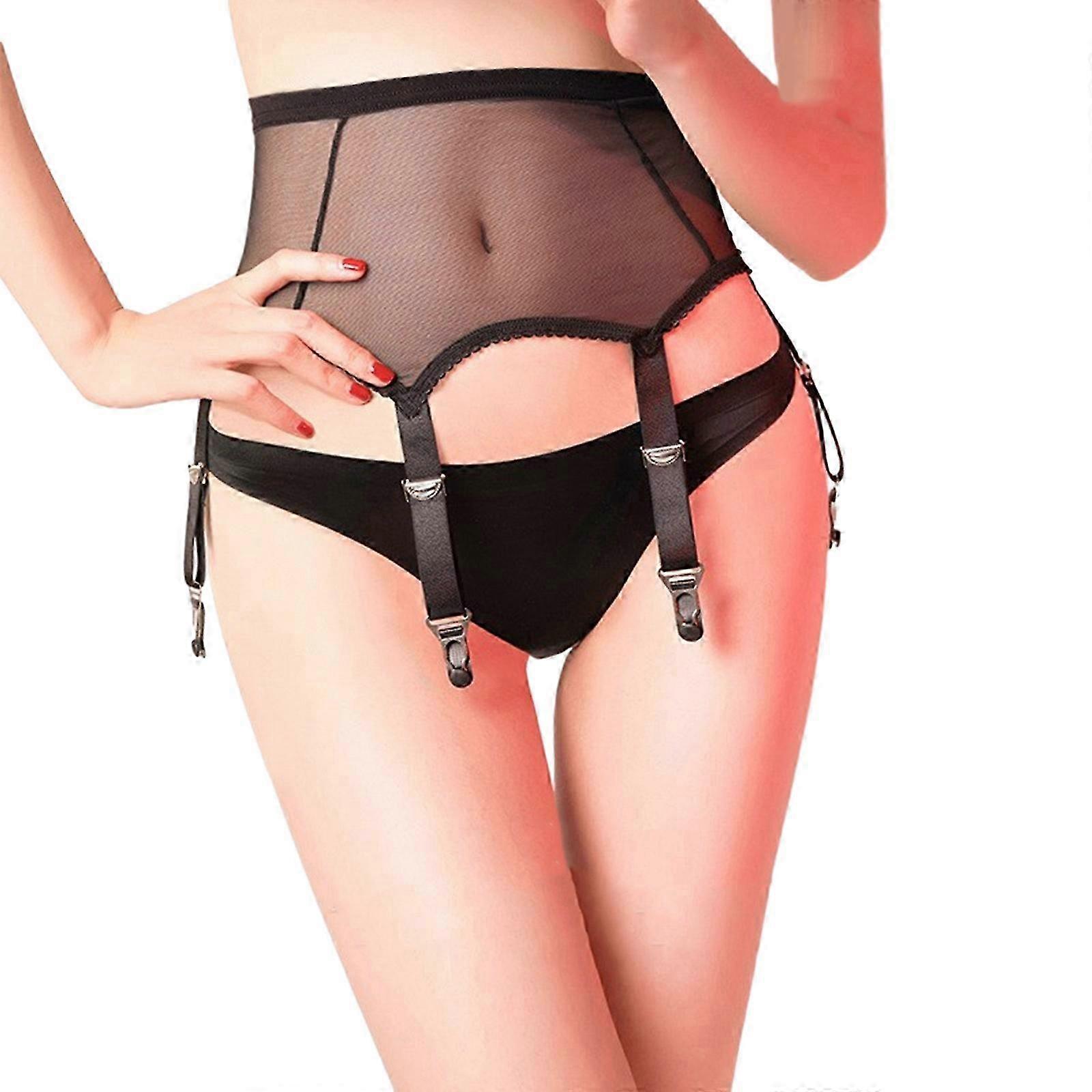 Porte-jarretelles taille haute Sexy Transparent Porte-jarretelles en maille transparente avec 4 sangles réglables à clip pour cuisse haut bas blanc