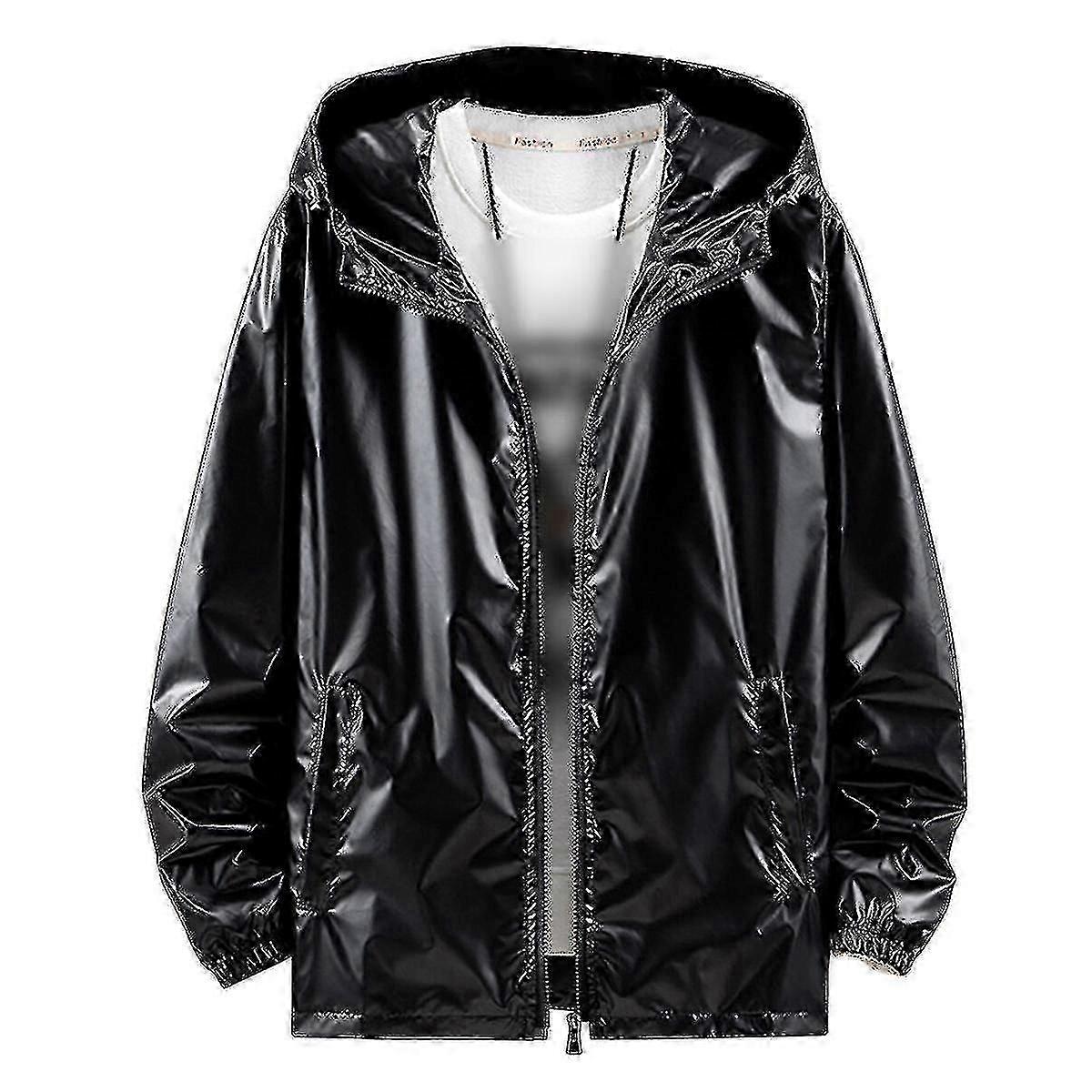 Menns skinnende vanntett hettejakke heldig