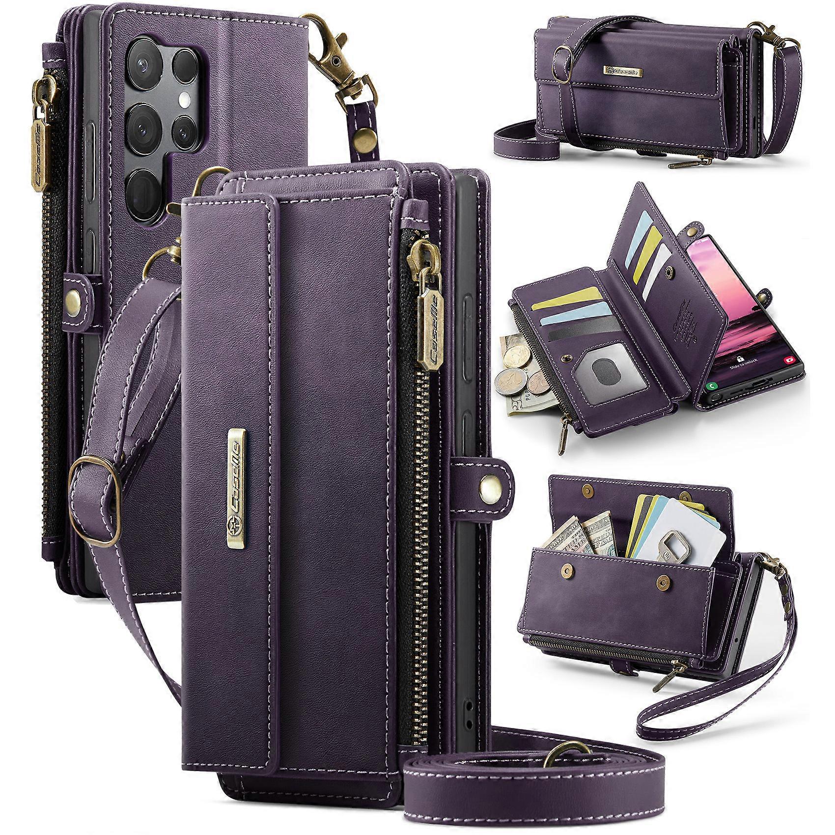 Compatible For Samsung Galaxy S23 Ultra Case CASEME C39 RFID Zipper Wallet Stand Leather Cover with Strap