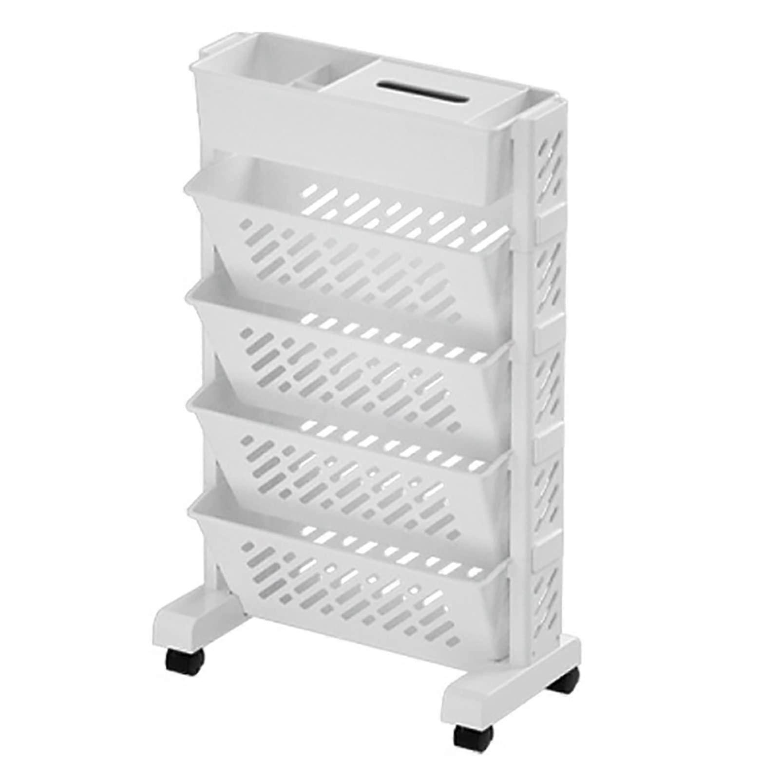 Mobile Bookshelf on Wheels, Movable Rolling Book Shelf 6 Tier Storage Cart