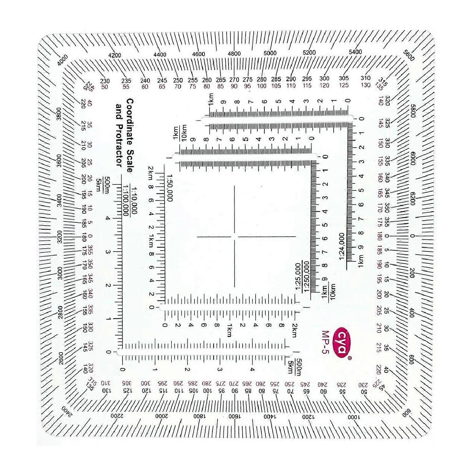 Square Ruler Coordinate Grids Reader Protractors Coordinate Scale Map Reading Tool Pair with Compasses