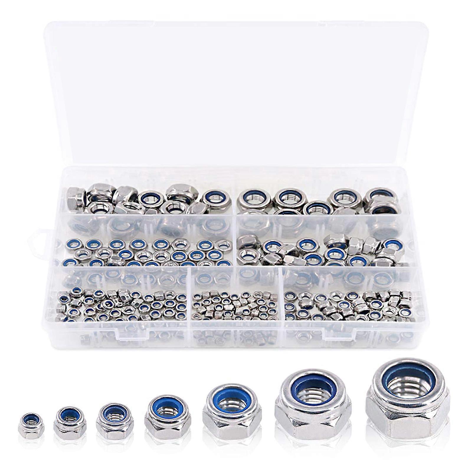 250Pcs 3/4/5/6/8/10/12mm Stainless Steel Metric Locknut Nylon Insert Hardware Nut Hexagon Self locking Nut Enduring