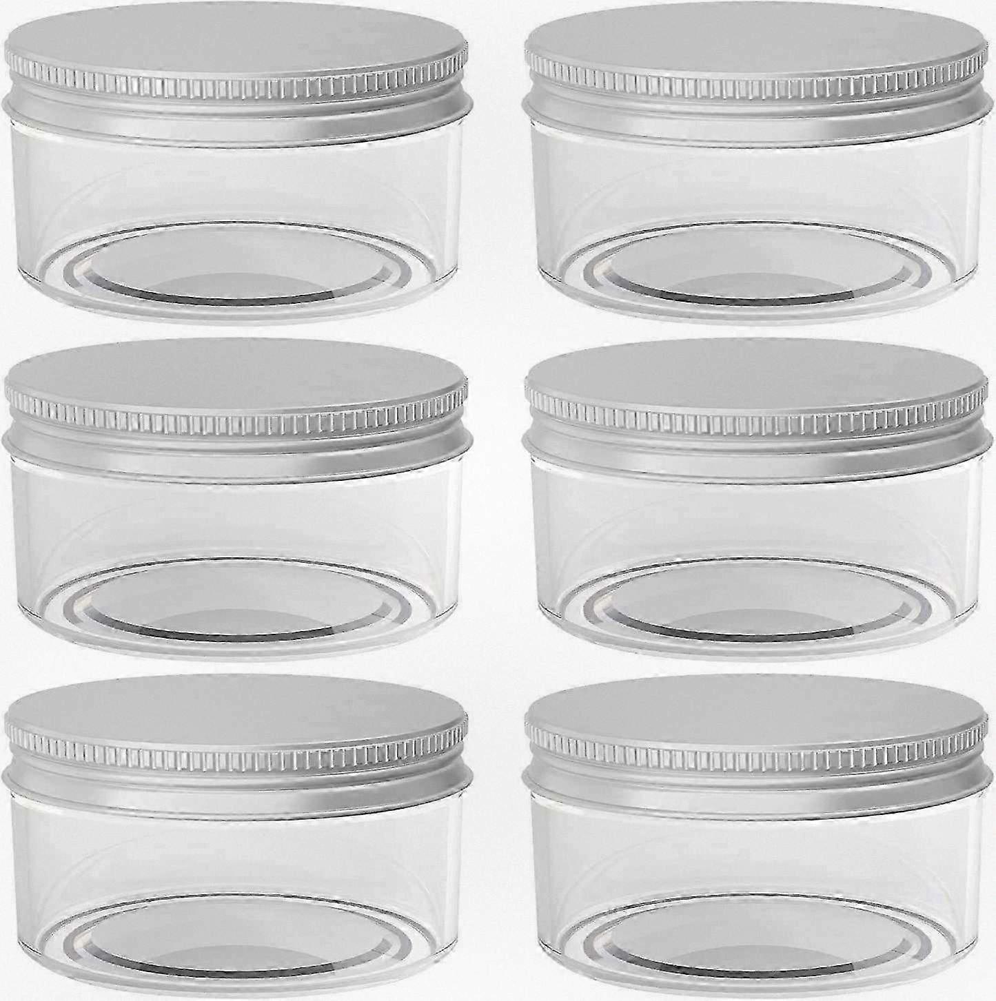 6 Pack of 2 Ounce Refillable Plastic Jars Suitable for Creams, Lotions, Liquids, and Ointments with Silver Lids