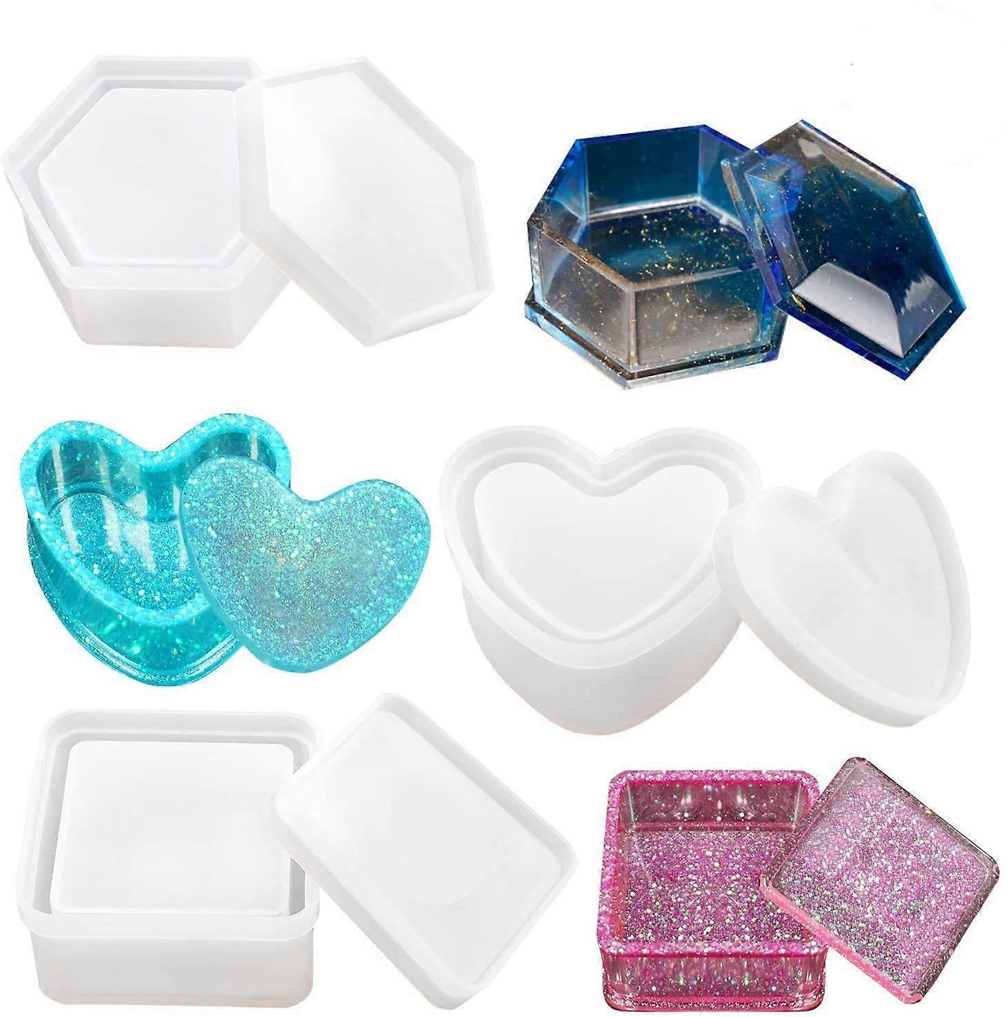 Resin Jewelry Box Molds With Heart Shape Silicone, Hexagon Storage and Square Epoxy for Making Ref: 2017