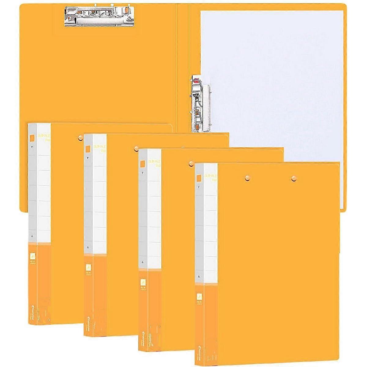 4 Pack A4 Double Strong Clips File Folder, Punchless Binder, 200 Sheet Capacity, Orange