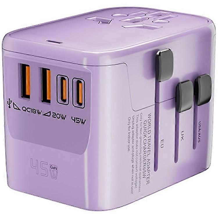 HHT906 PD 45W GaN Worldwide Travel Power Adapter 2xType-C + 2xUSB Charger Plug Converter