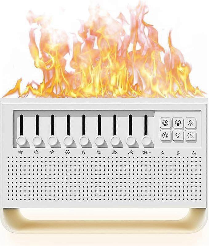 Humidificateur à flamme 4 en 1, appareil d'aromathérapie à bruit blanc, diffuseur d'huiles essentielles 200 ml, humidificateur d'aromathérapie avec mode brume réglable, 3 minuteries