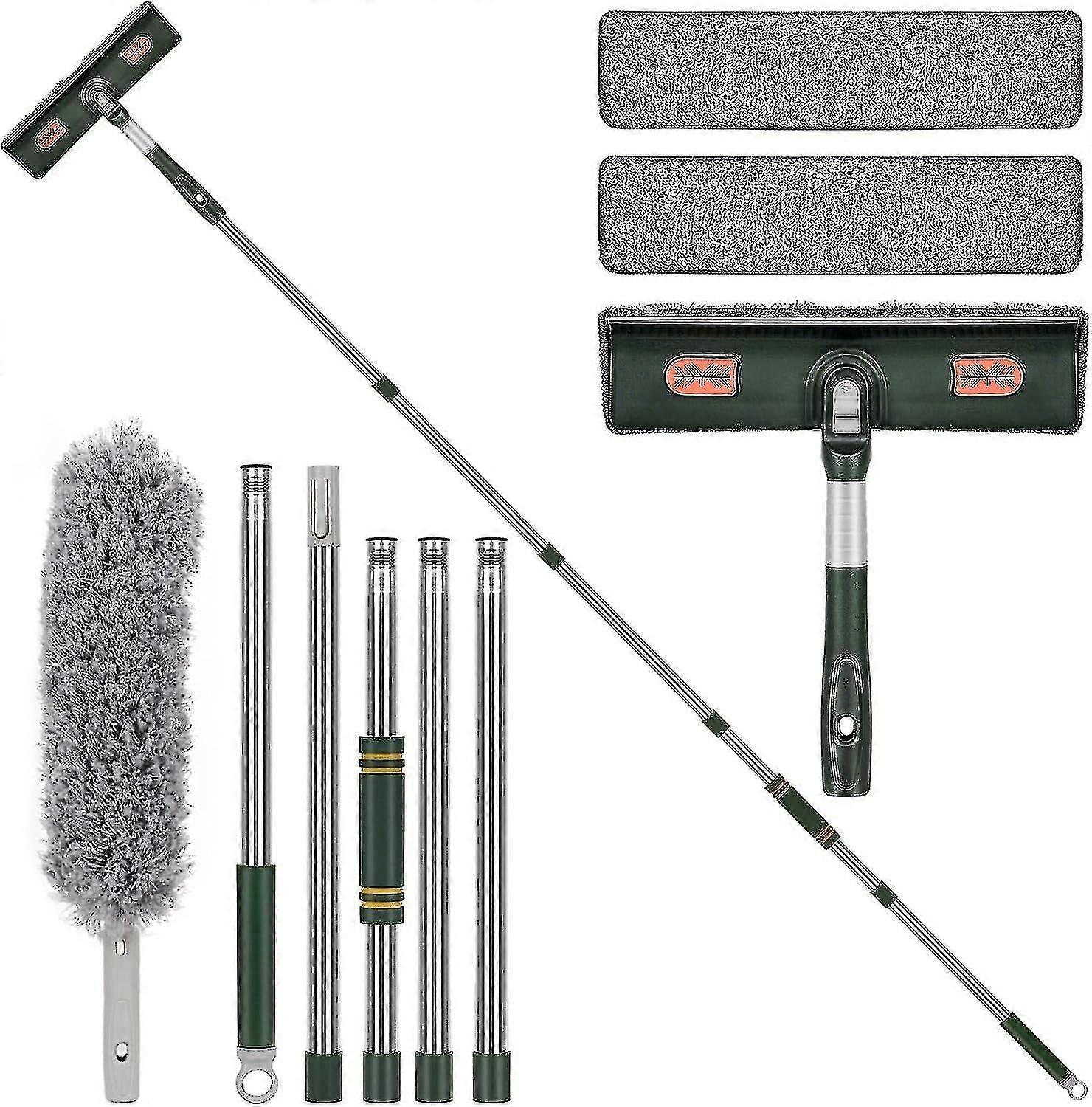 2-in-1 Extendable Window & Shower Squeegee with 180 Rotating Head, 2 Microfiber Towels, Adjustable to 210cm