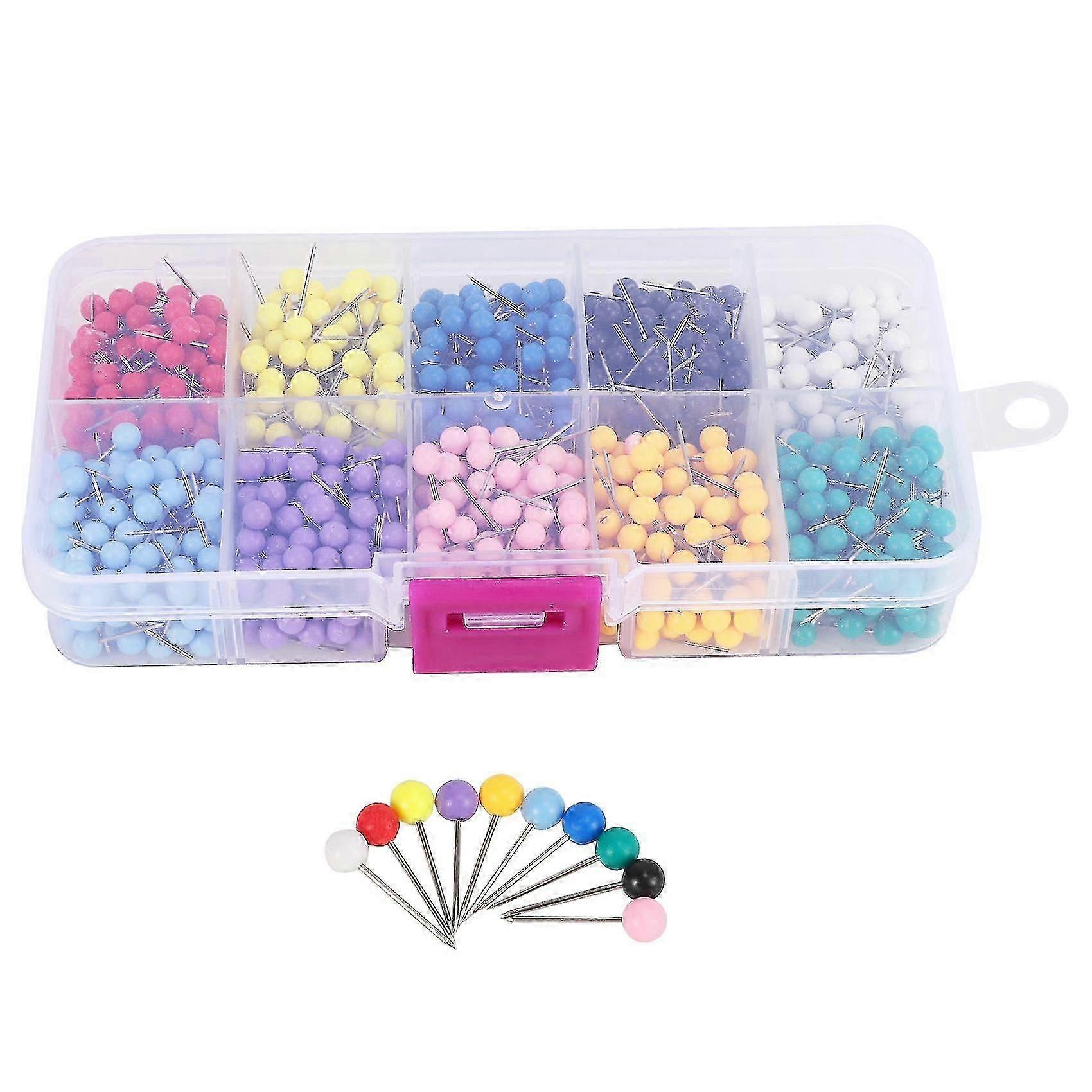 1000 Pcs Colored Thumbtacks Plastic Head Steel for Map Office School