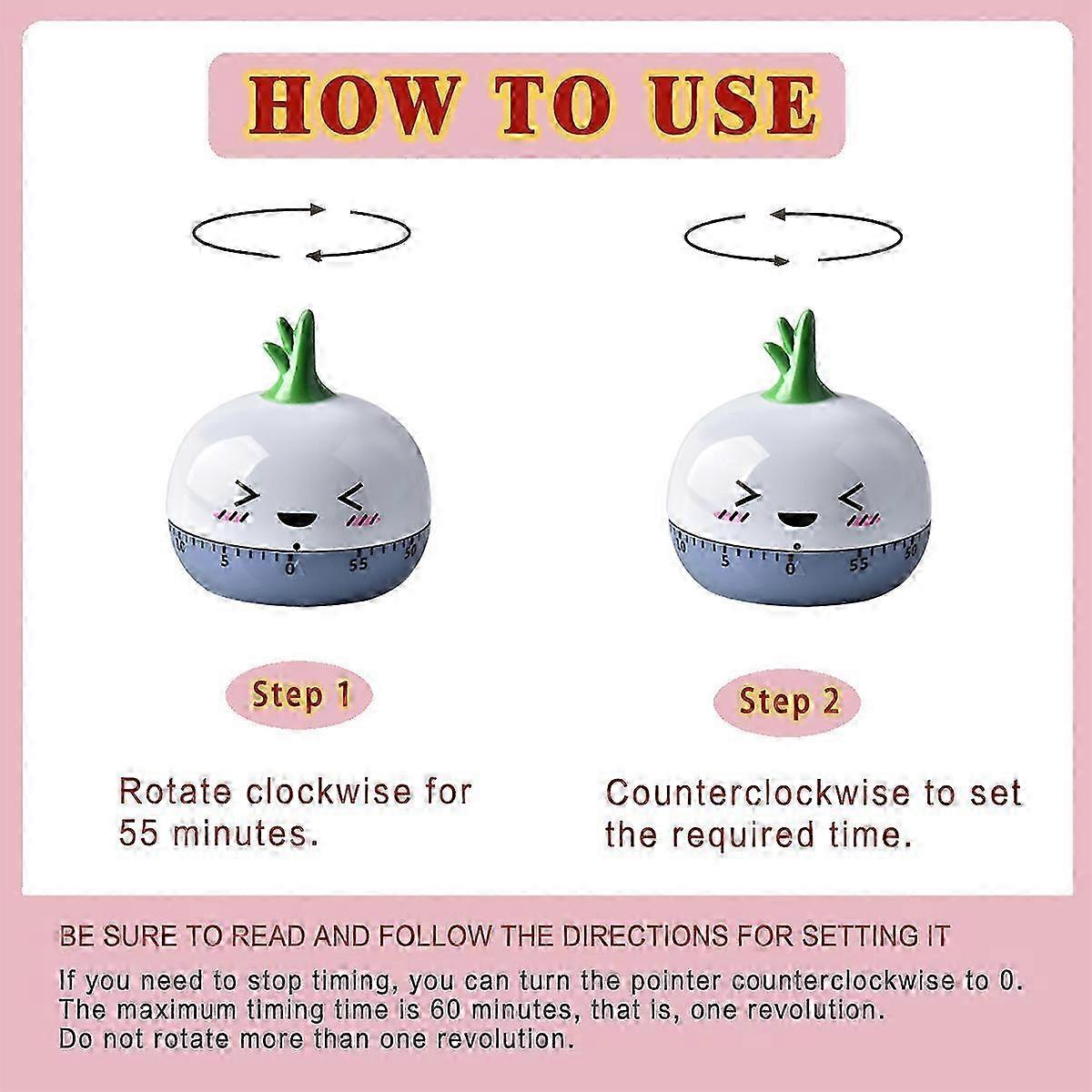 Cute Mechanical Kitchen Timer for Kids, 60-Minute Manual Countdown, Fun Cooking and Study Timer