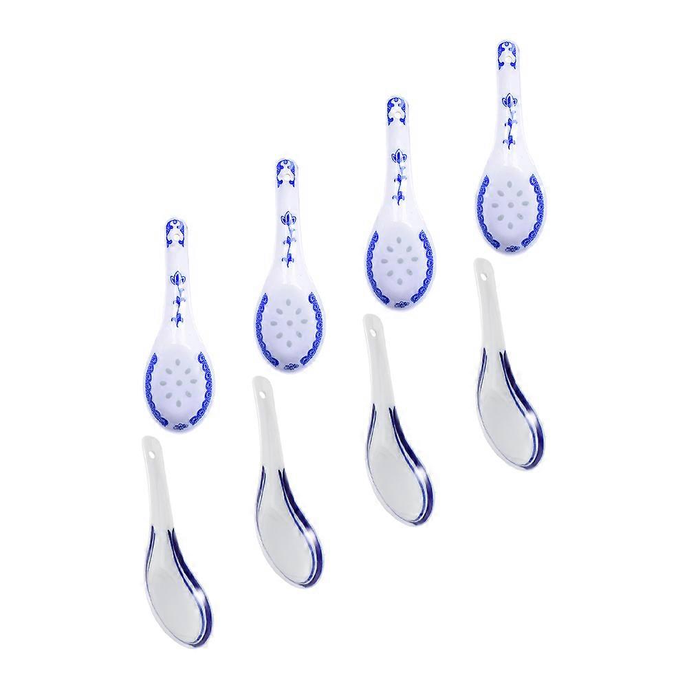 Small Soup Spoons Ceramic Soup Spoons Family Use Blue Color Ramen Scoop 8Pcs