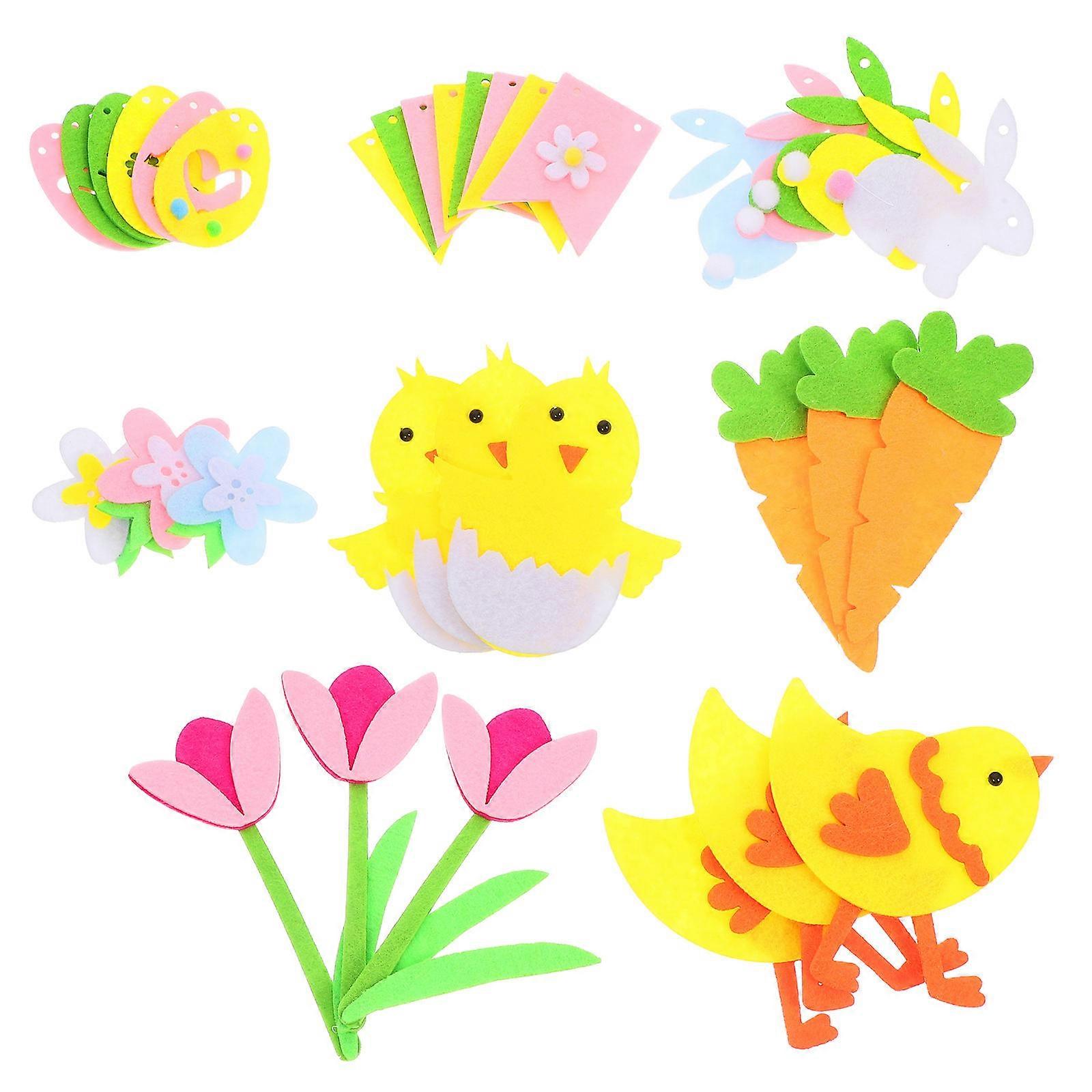 Spring Banner Set Easter Felt Egg Rabbit For Easter Party Home Decor Assorted Color 18Pcs