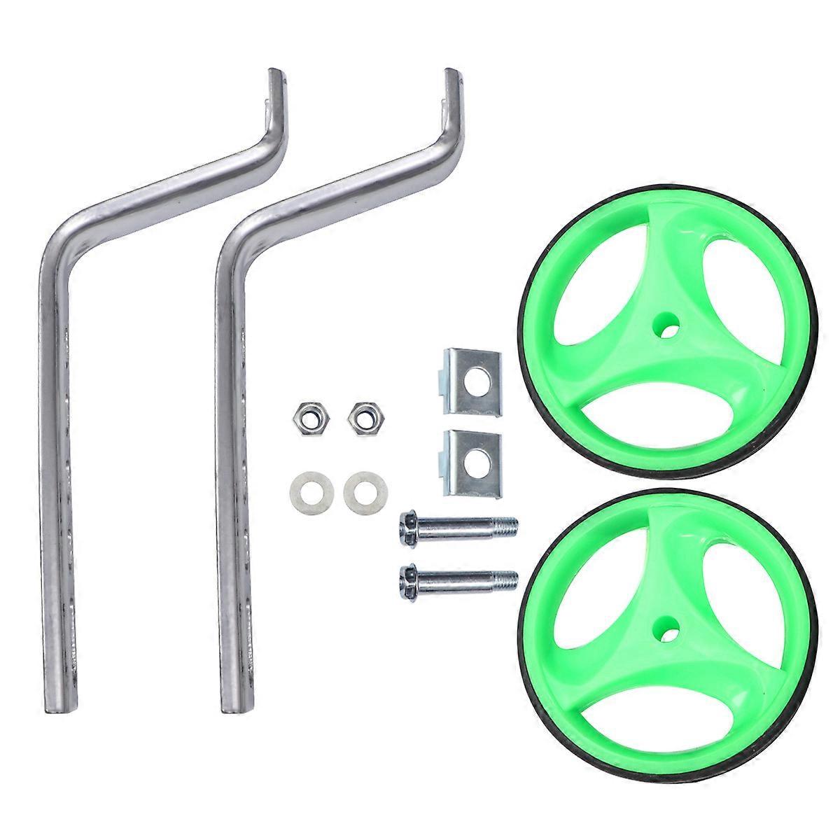 Mute Wheel Durable Mute Children Bike Auxiliary Wheel Accessories with 12 Inch Bracket Green Flashing Light When Riding 1Set