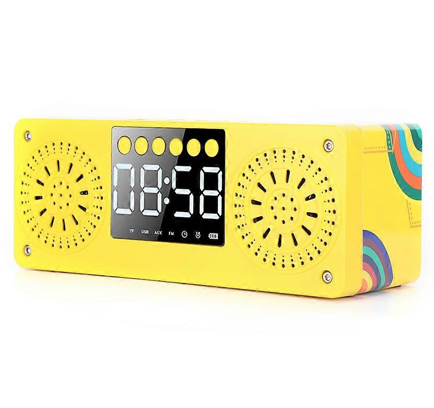 Bluetooth Wooden Mini Wireless Clock Sound Double Bass Outdoor Portable Plugin Card SpeakerYellow (Yellow)