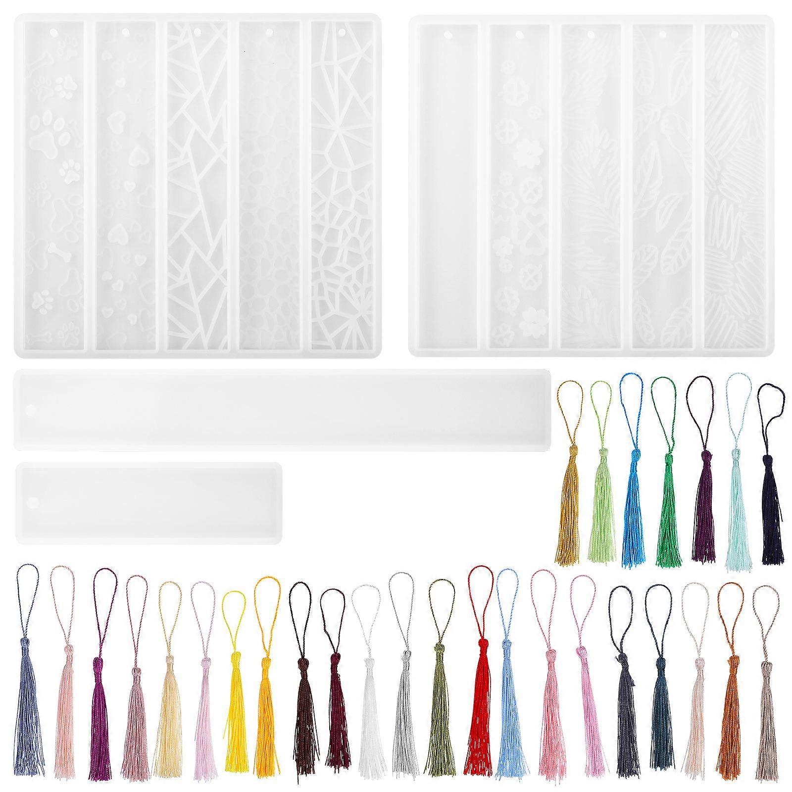 Flexible Silicone Bookmark Epoxy Molds Set with Tassels – Durable Resin Casting Molds for DIY Crafting Projects, Easy Release Design