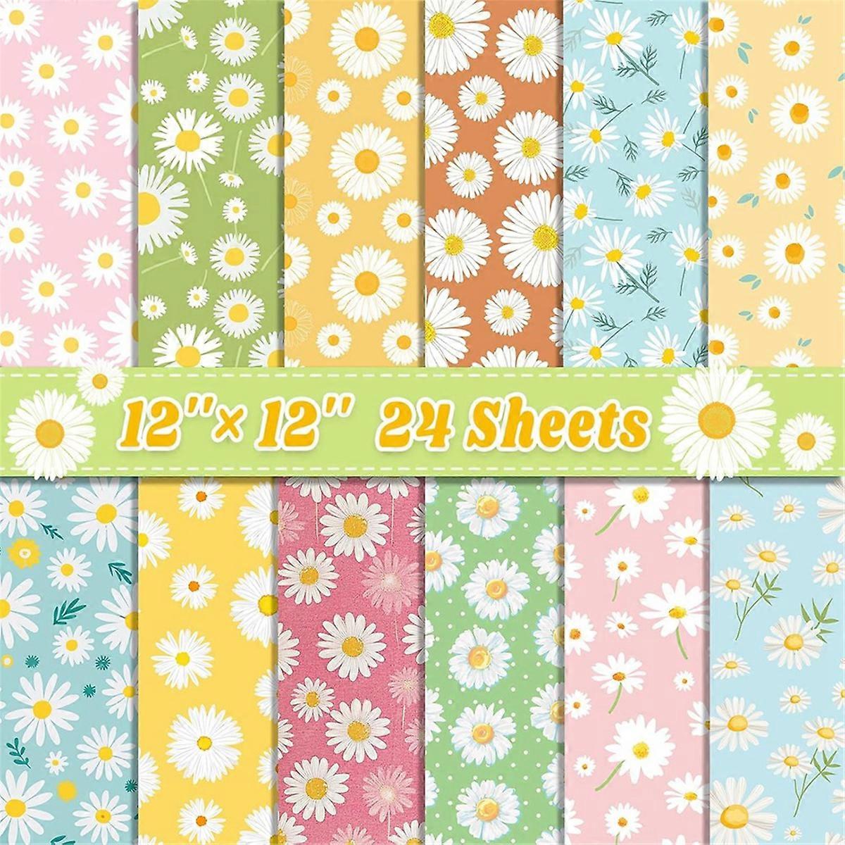 24 Sheets Scrapbook Paper Decorative Decoupage Cardstock Daisy