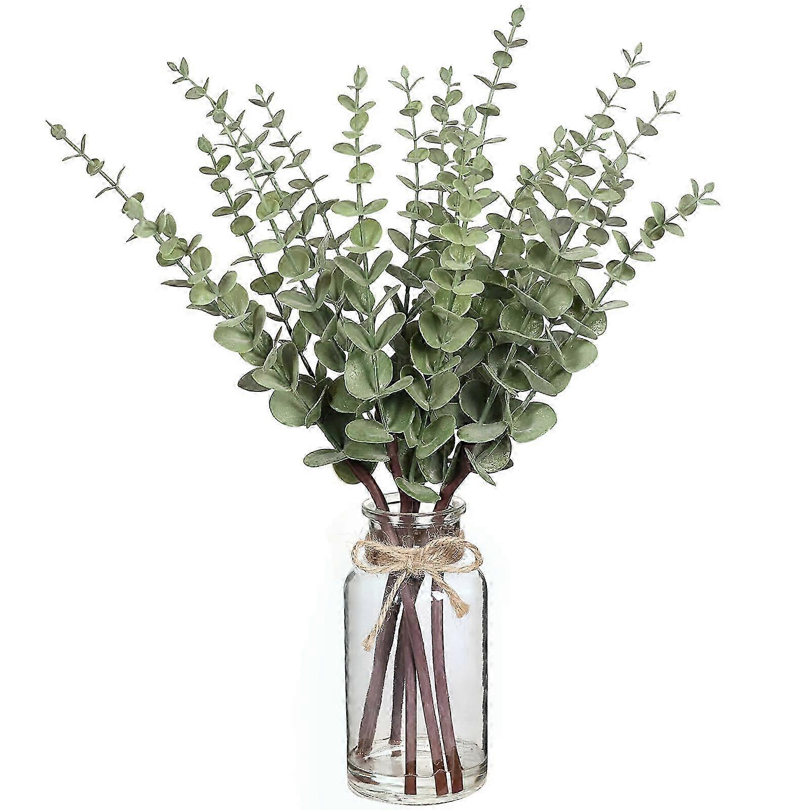 Artificial Eucalyptus Stems in Glass Vase - Table Centerpiece Decor