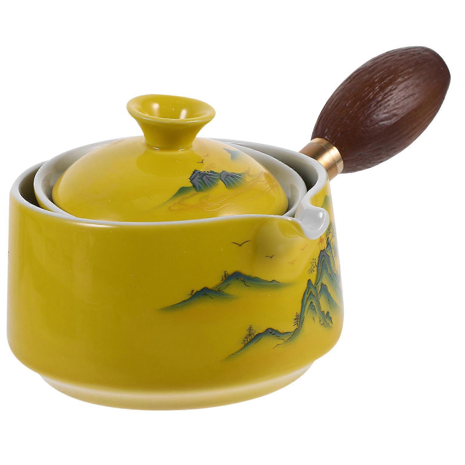 Portable Ceramic Tea Pot Side Handle Tea Kettle Home Desktop Use Capacity 340ml Anti-scald 1Pack