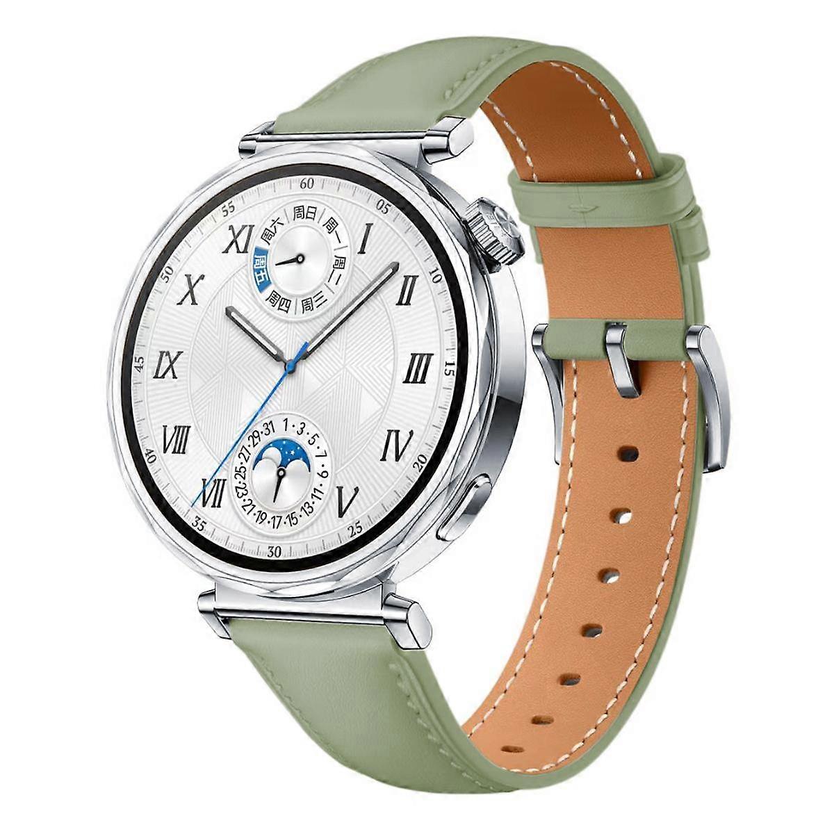 Button Silver Buckle Leather Watch Band For Huawei Watch GT 5 41mm