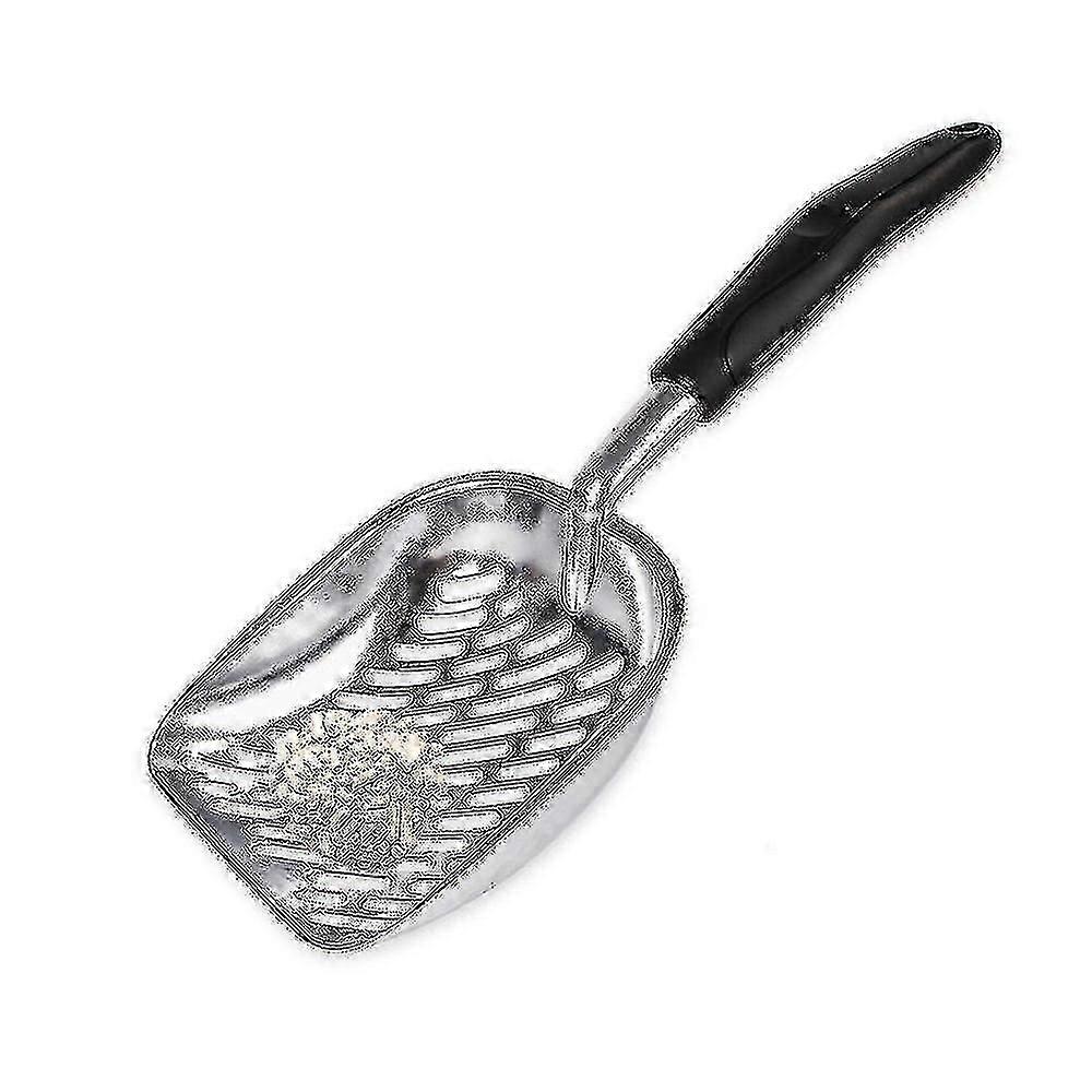 猫のゴミシャベルソリッドメタルペットリッターショベル耐久性のあるペットふるい分けショベル(34.5 * 14.4cm、ブラック)