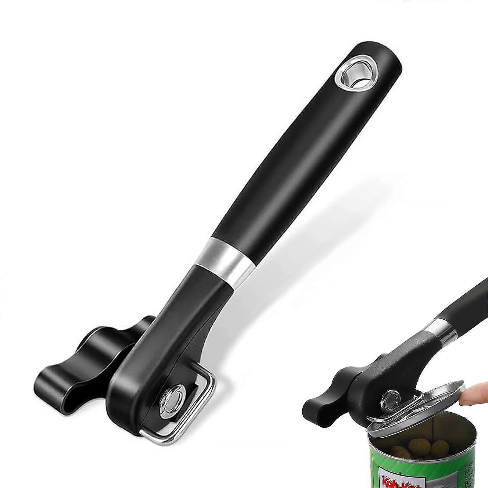 Manual Can Opener, Stainless Steel Glass Opener, Screw Lid Opener, Handheld Can Opener with NonSlip Handle, Black