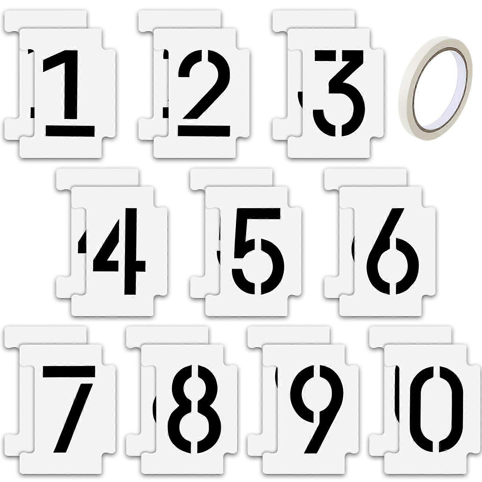 20Piece Curb Stone Stencil Set 09 Numbers Stencil Set 14 Mil Plastic and 4 Inch Large Number with Adhesive Tape for Letterbox Address Painting