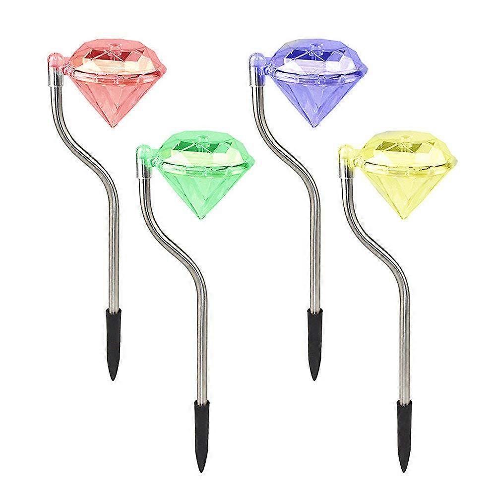 4 Pack LED Color Changing Solar Diamond Stake Lights for Garden, Lawn, Pathway, Outdoor Landscape Decor