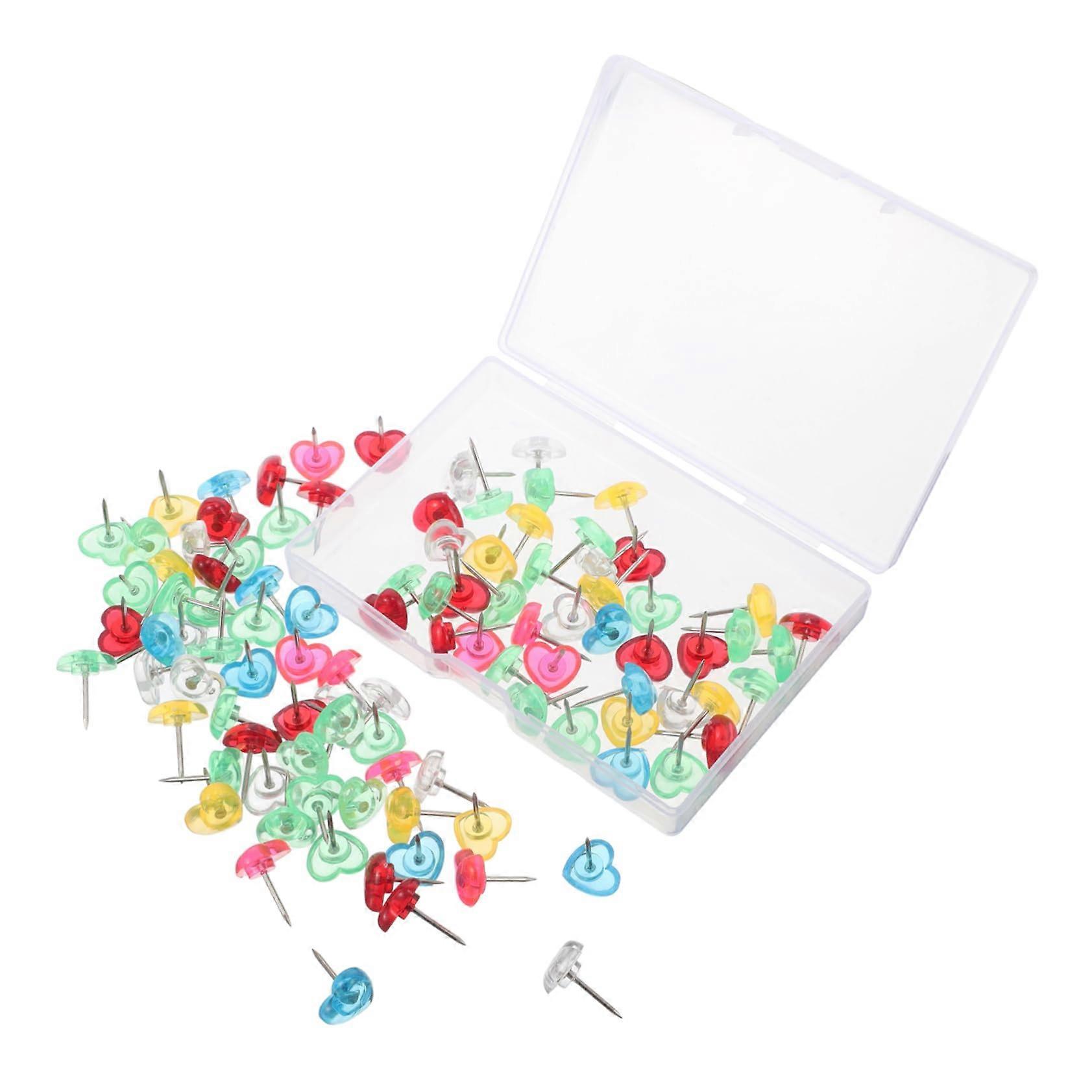 Heart-Shaped Push Pins Set of 100 Decorative Thumbtacks for Cork Boards and Photo Wall Art with Storage Box for Home Office School