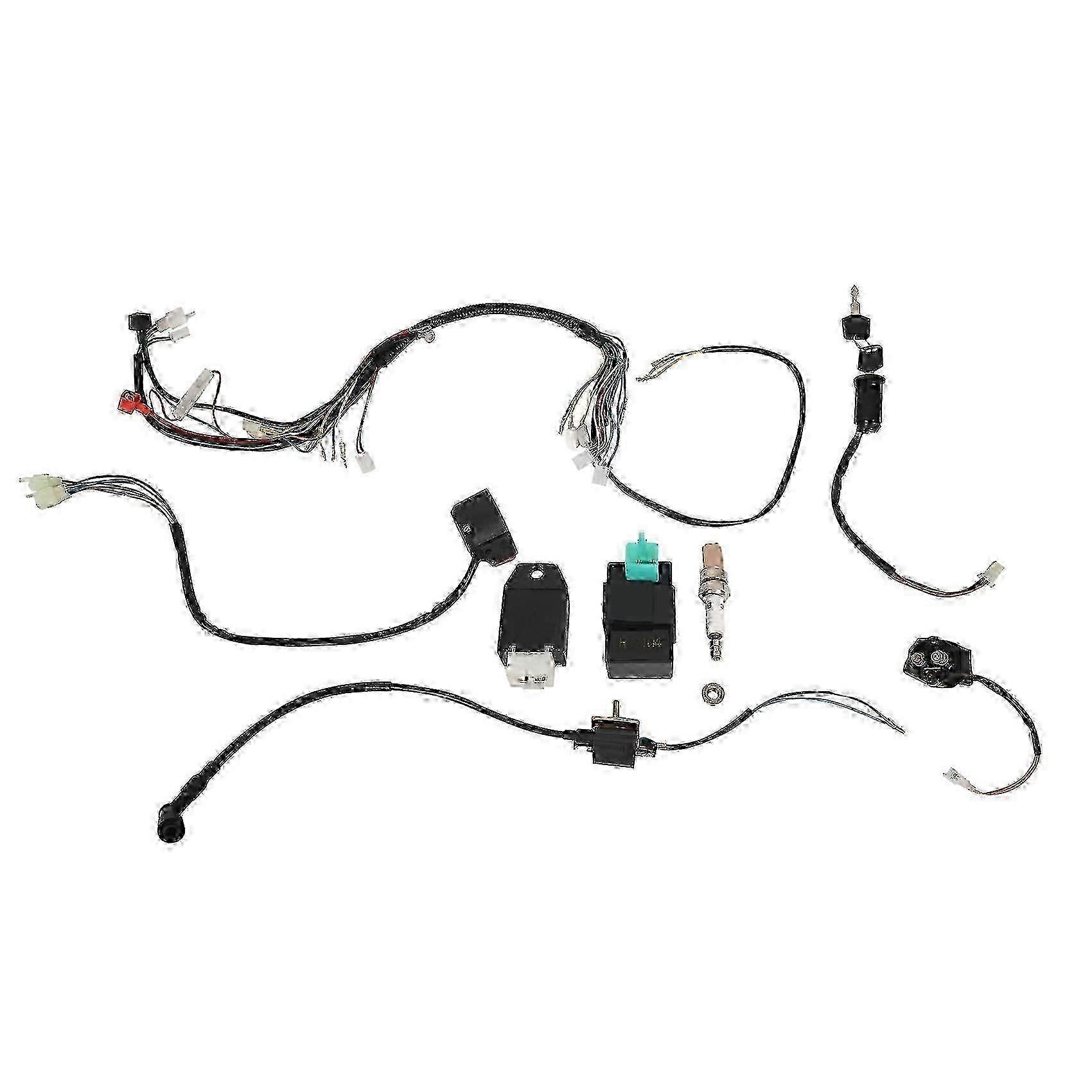 ATV Ignition Coil Harness Switch Assembly Wiring Harness Coil Rectifier CDI Solenoid Spark Plug Kit for 150cc to 250cc Models