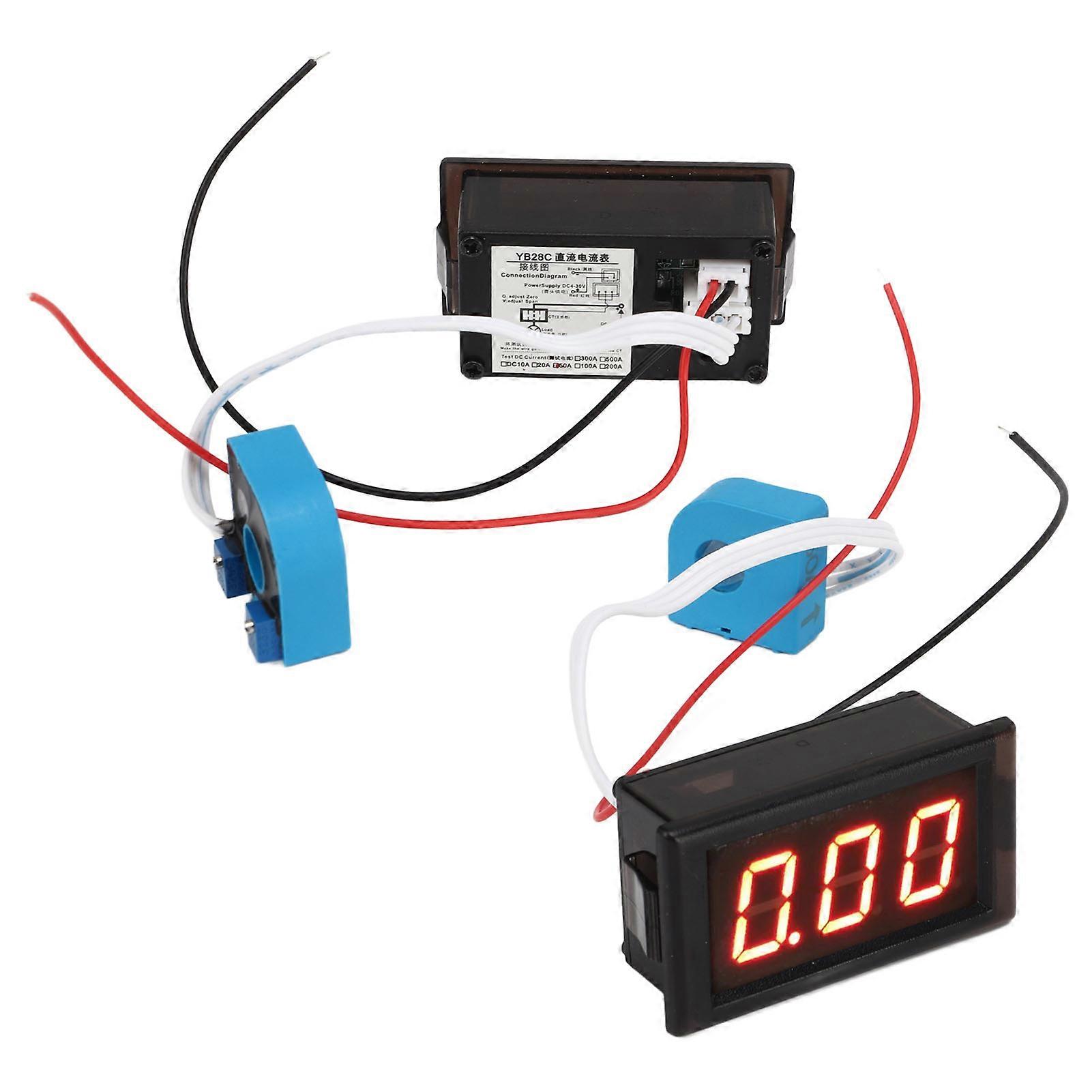 DC Ammeter with Hall Sensor LED Digital Display 50A High Accuracy Current Gauge for Vehicles 