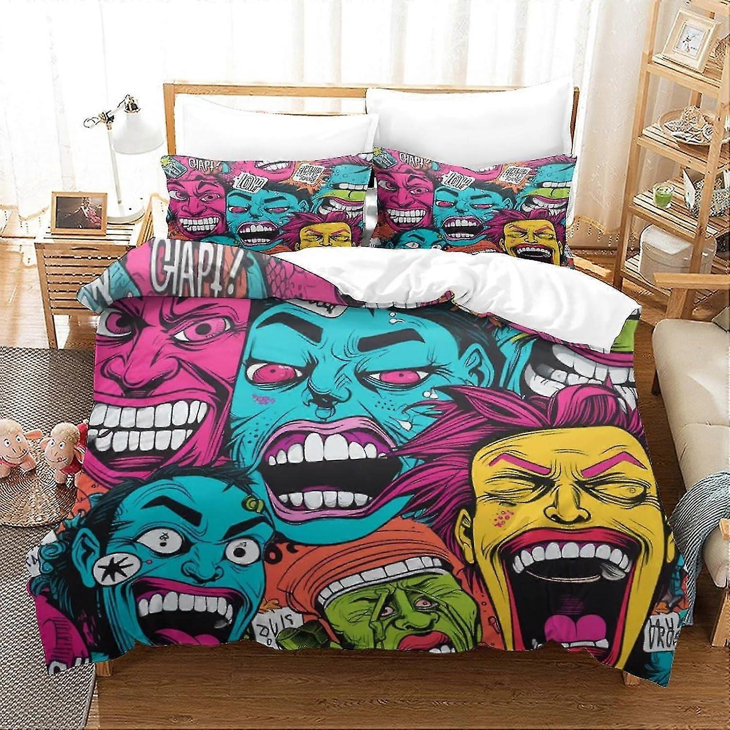Abstract 3D Printed Manga Character Duvet Cover Set for Adults and Kids, King Size, No Comforter Included