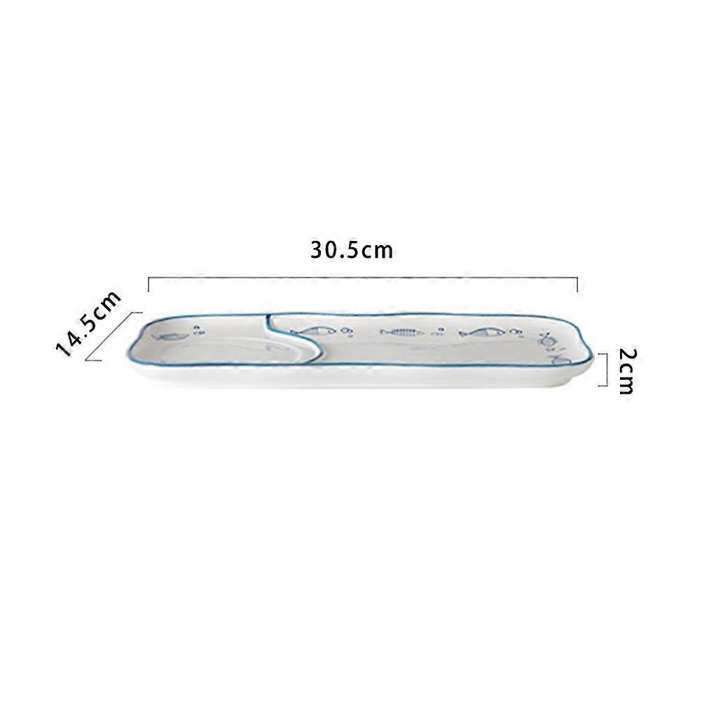Fish Pattern Ceramic Breakfast Dish Rectangular Shape Elegant Design for Home Restaurant 30.50X14.50X2.00CM White 1Pcs