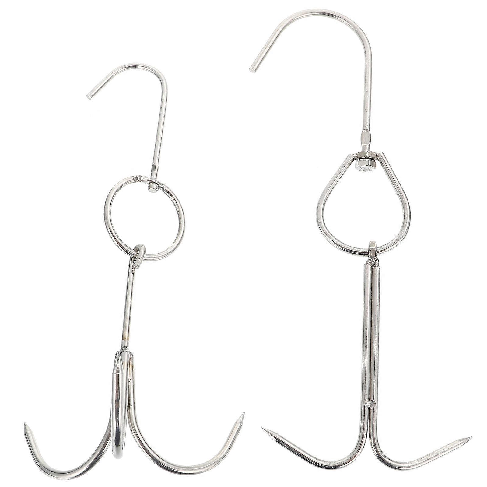 Stainless Bbq Meat Hooks Two-Prong Air-Drying for Shop 2Pcs