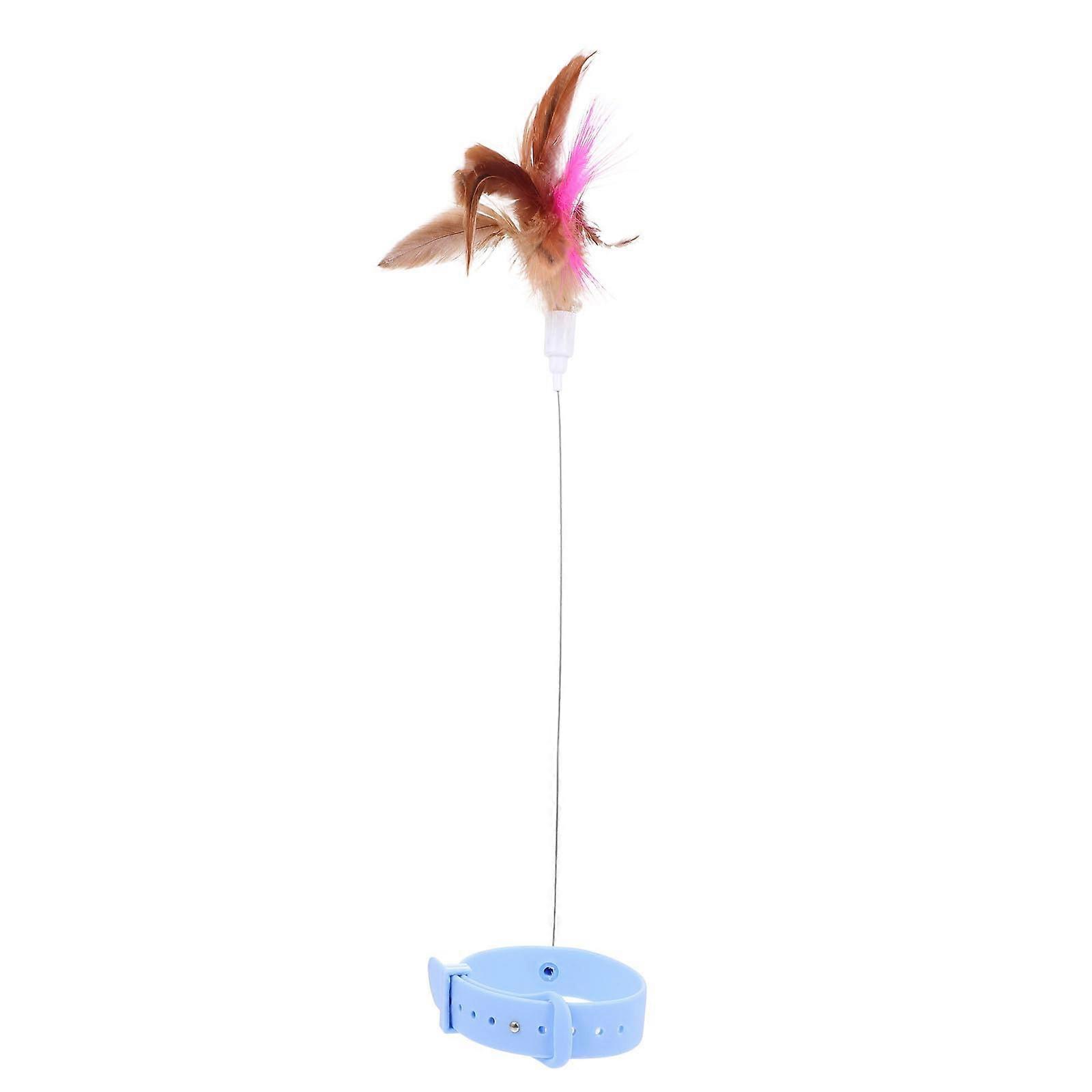 Interactive Cat Toy with Feathers, Adjustable Collar, 1727 cm, blue