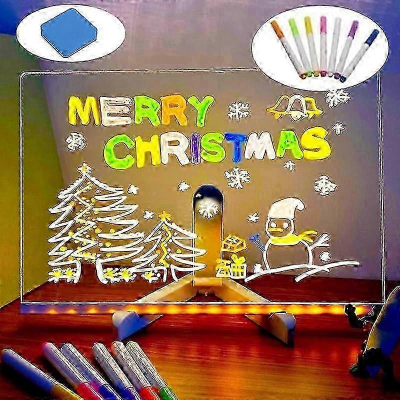 Colorful LED Message Board, Illuminated Acrylic Notepad with Adjustable Stand and Pens