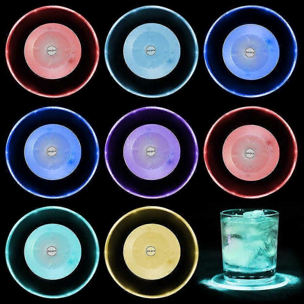 8Piece LED Coaster Set, Luminous Coasters with 7 Light Modes for Glasses