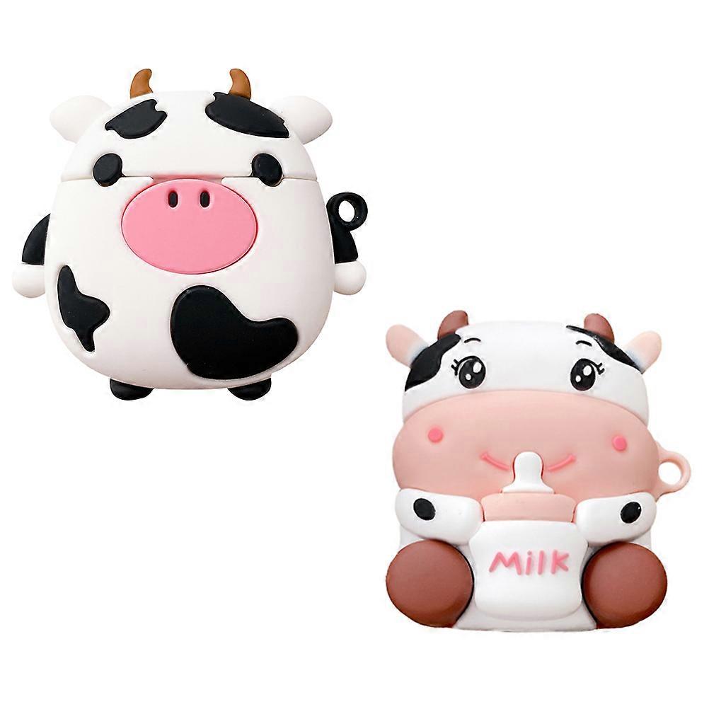 Cow Pattern Earbuds Case for Wireless Protection 2Pcs Silicone Cover