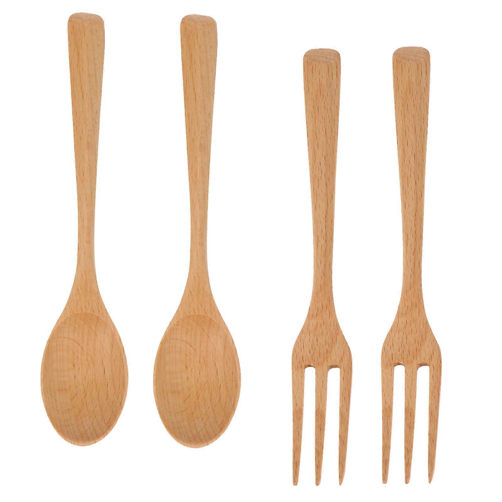 Dessert Reusable Fork Spoon Set Eating Tableware Beige 4Pcs