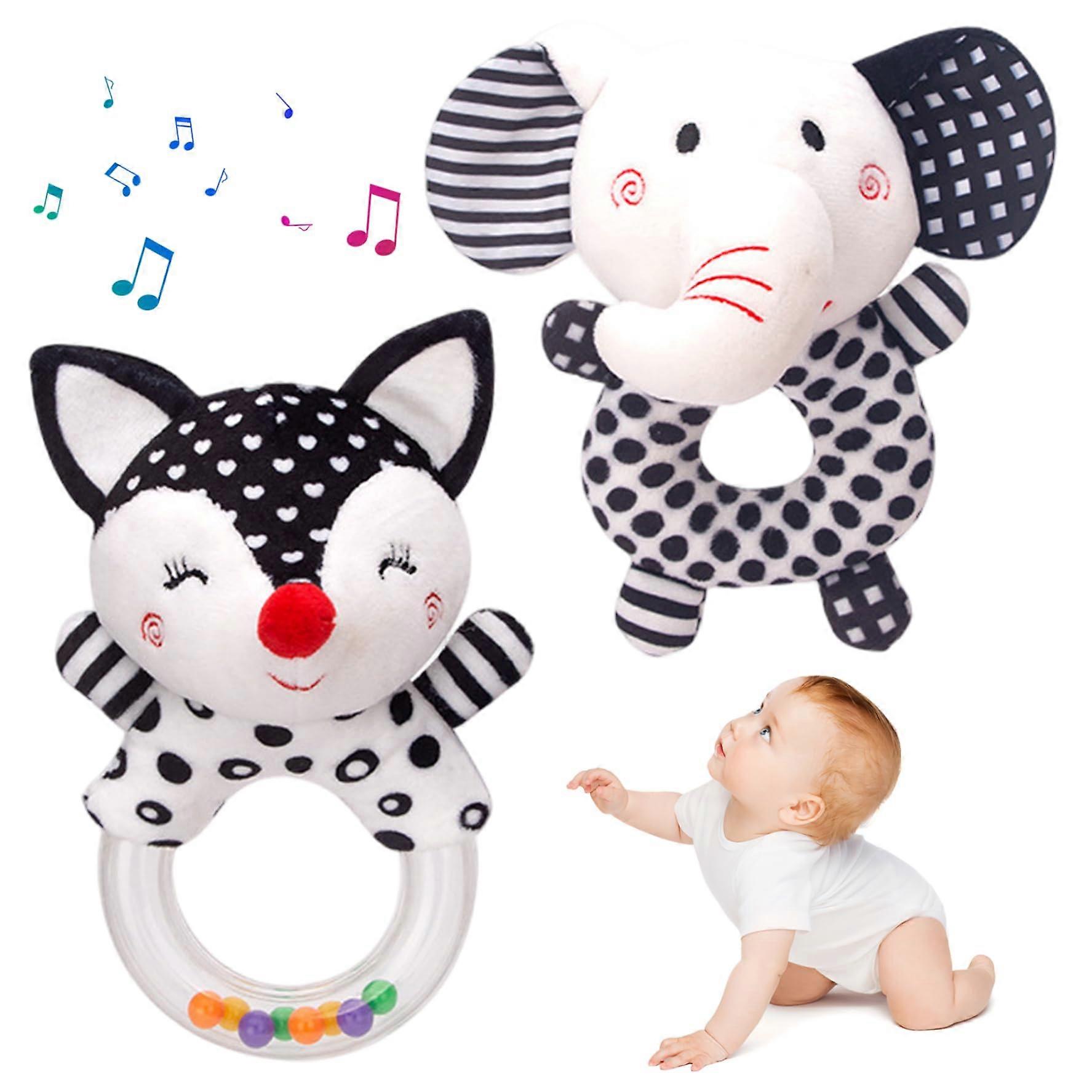 Baby Rassle Baby Rattle Set 2pcs Plush Elephant & Fox Soft Developmental Toys for Interactive Play and Learning