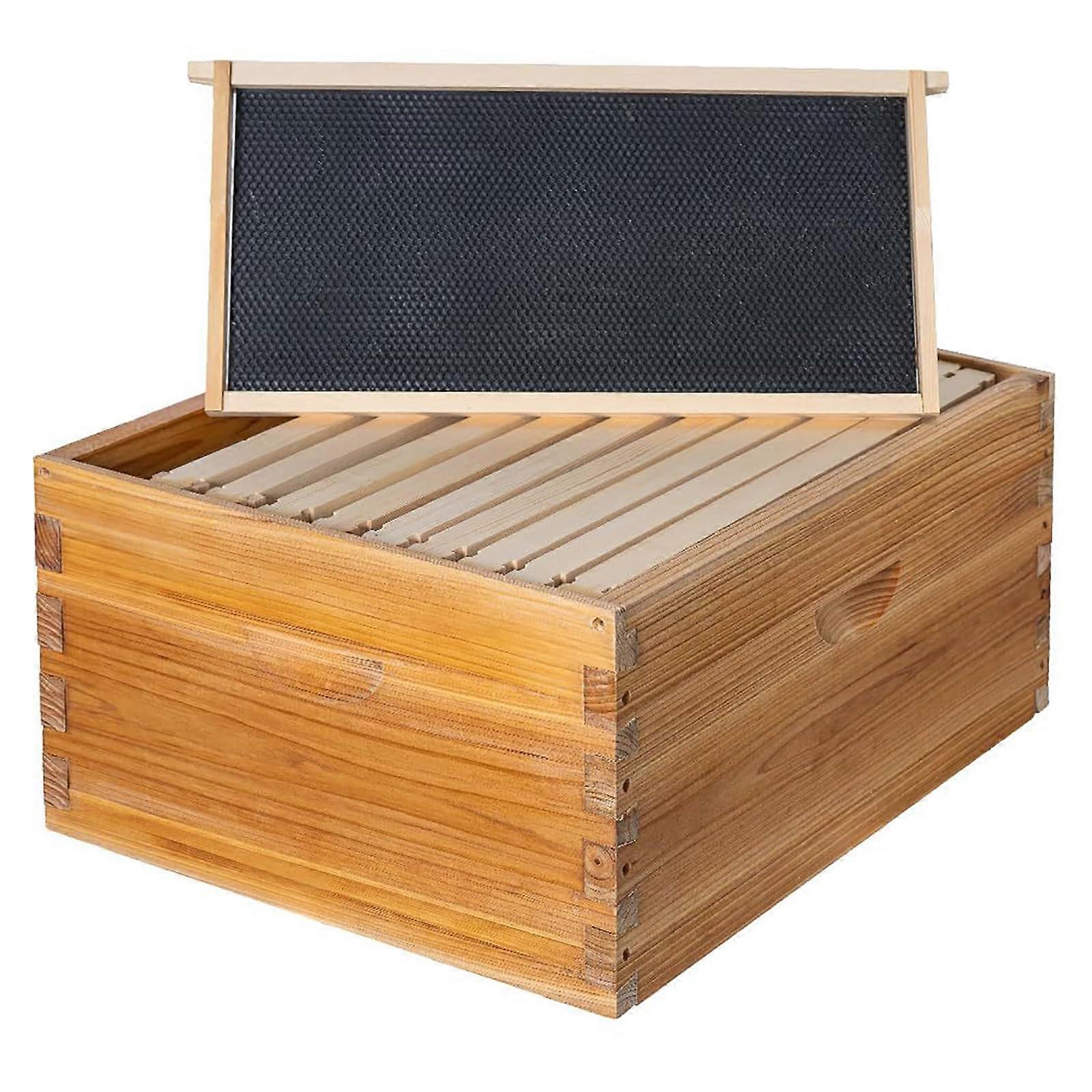 Beehive Box with 10 Frames, Waxed Foundations for Beginners (Not Assembled)