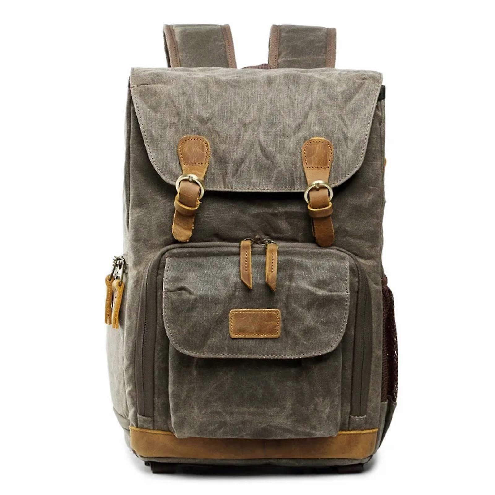 Waterproof Camera Backpack, Large Capacity Photography Bag, Green Batik Linen Lens Case, Compatible with DSLR and Mirrorless Cameras