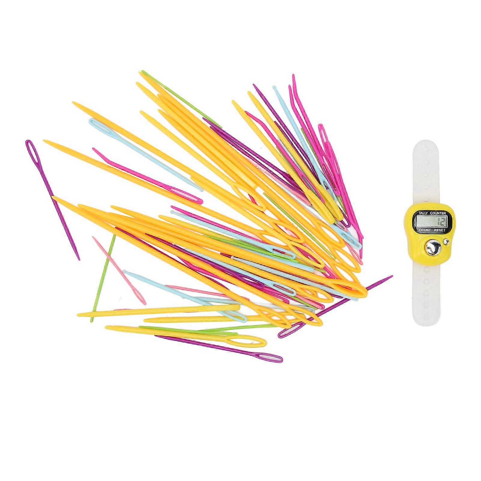 70pcs Large Eye Needles Set with Finger Counter Colorful Portable Crochet Row Counter for DIY Craft