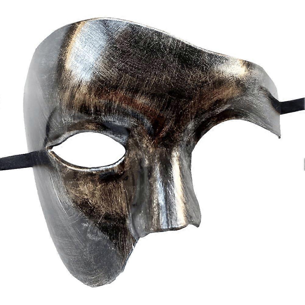 Half Face Masquerade Mask for Halloween and Carnival, Silver Opera Style Costume for Cosplay and Wedding Parties