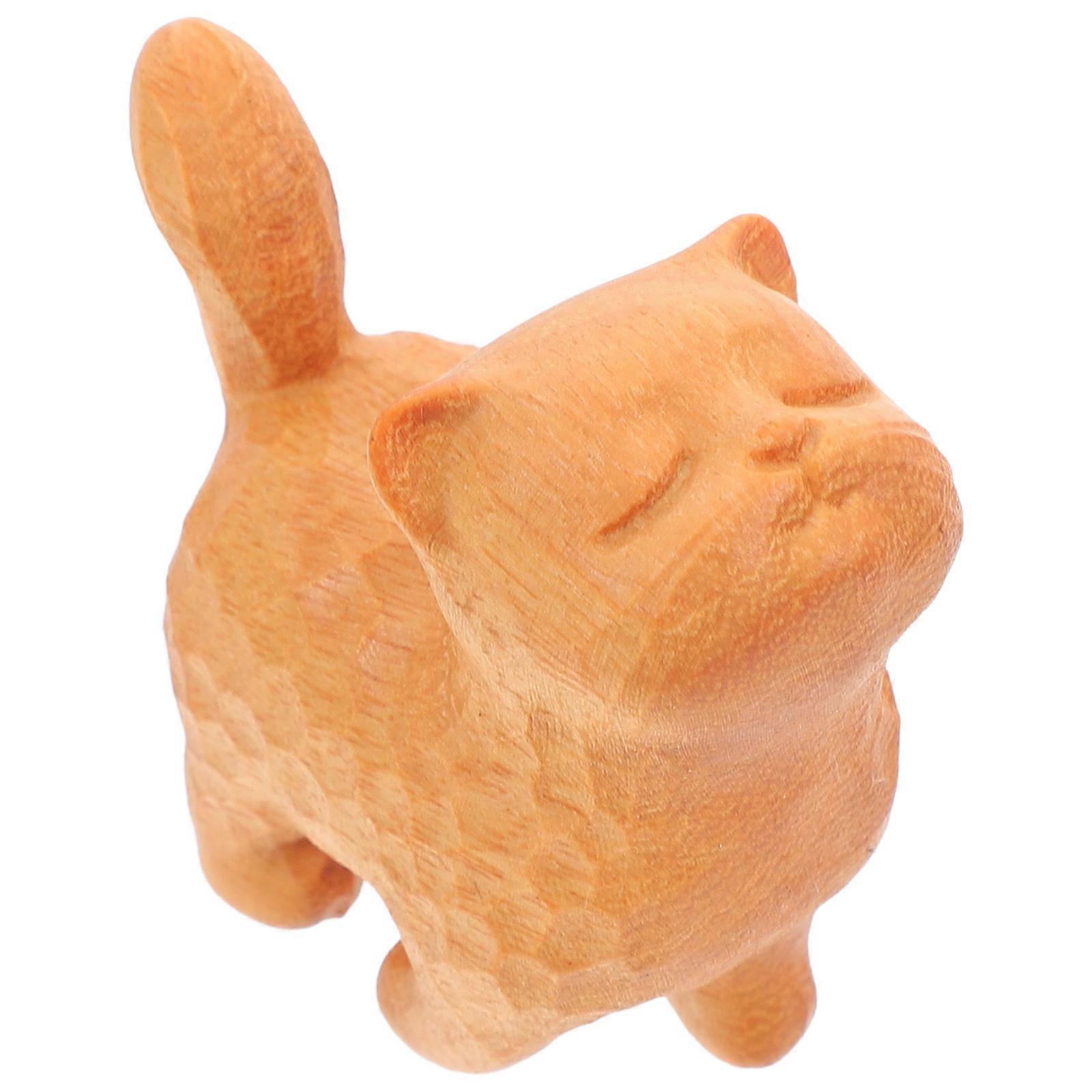 Wood Cat Sculpture Farmhouse Decor Cat Statue Ornaments Bookshelf Display 4.80X4.80X2.50CM 1 Piece