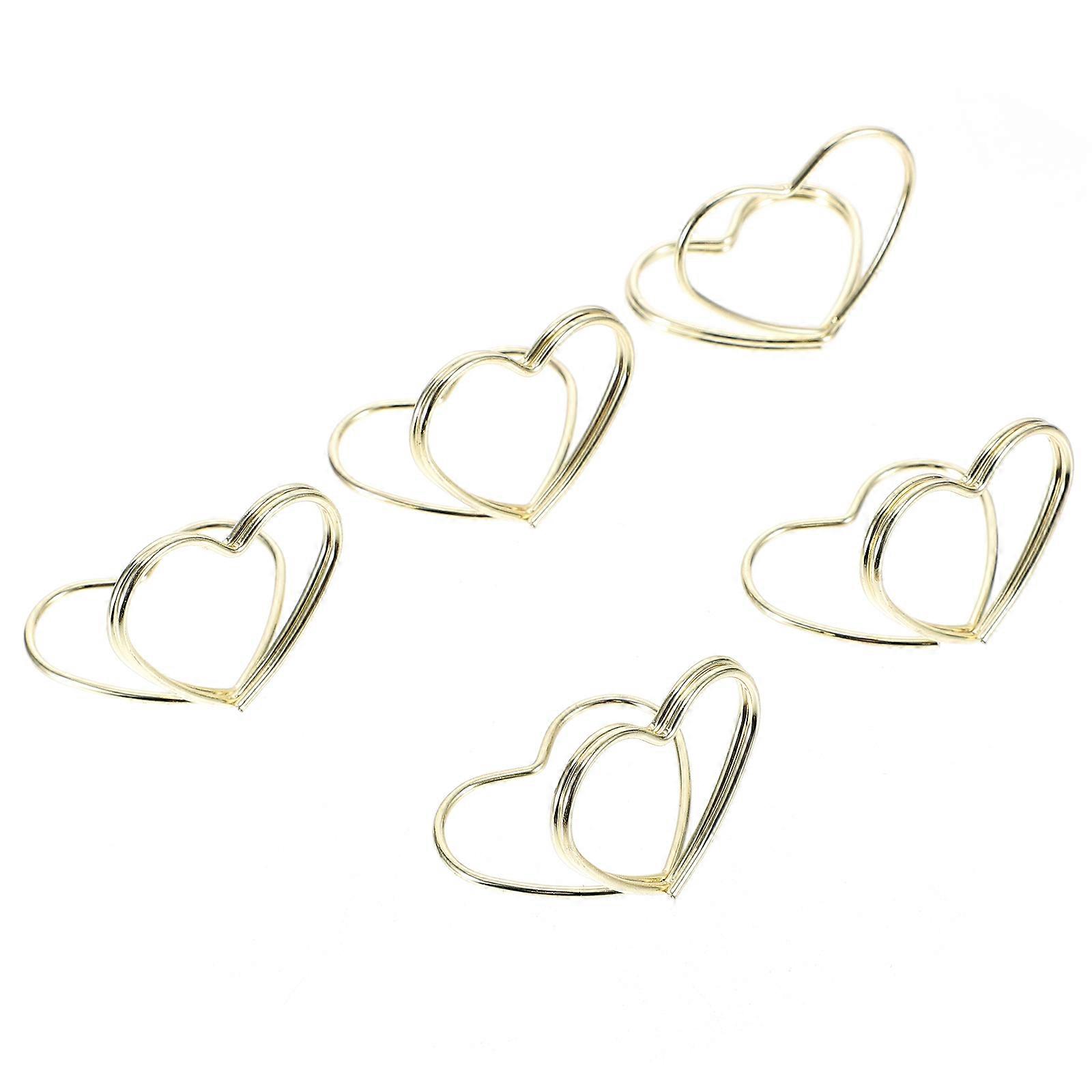 Golden Metal Heart-Shaped Memo Holder Double Layer Design Clips for Wedding Decor Fits Cards Up to