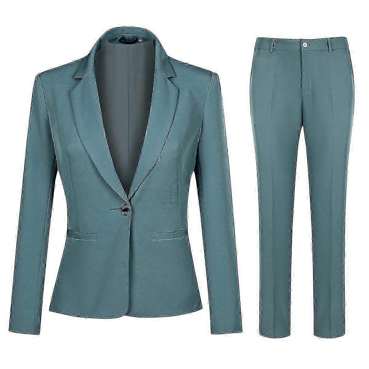Ladies 2-Piece Professional Business Office Lady Solid Color One Button Suit (Blazer + Pants)