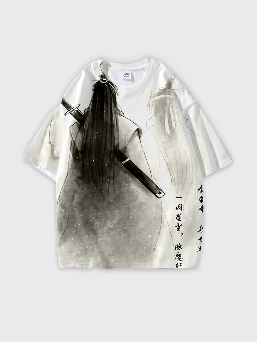 T-shirt round neck Character Pattern loose short sleeve Q97