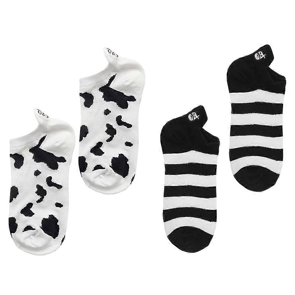 Cute Animal Socks For Women Cow Pattern Short Sock Elastic Ankle Fit 2 Pairs