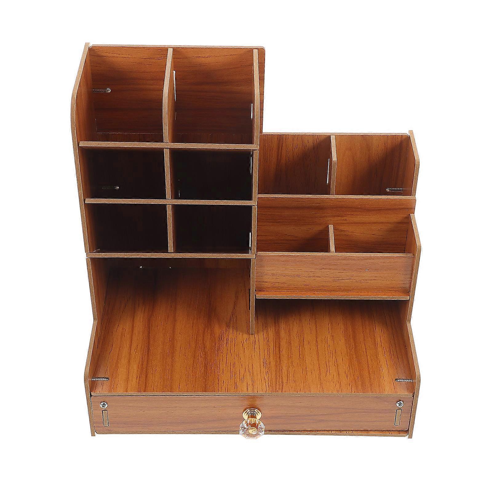 Wooden Desk Organizer with Modern Design for Storage Use Chocolate Color Fits Most Decor 14.5x9.8x6.3 Inches